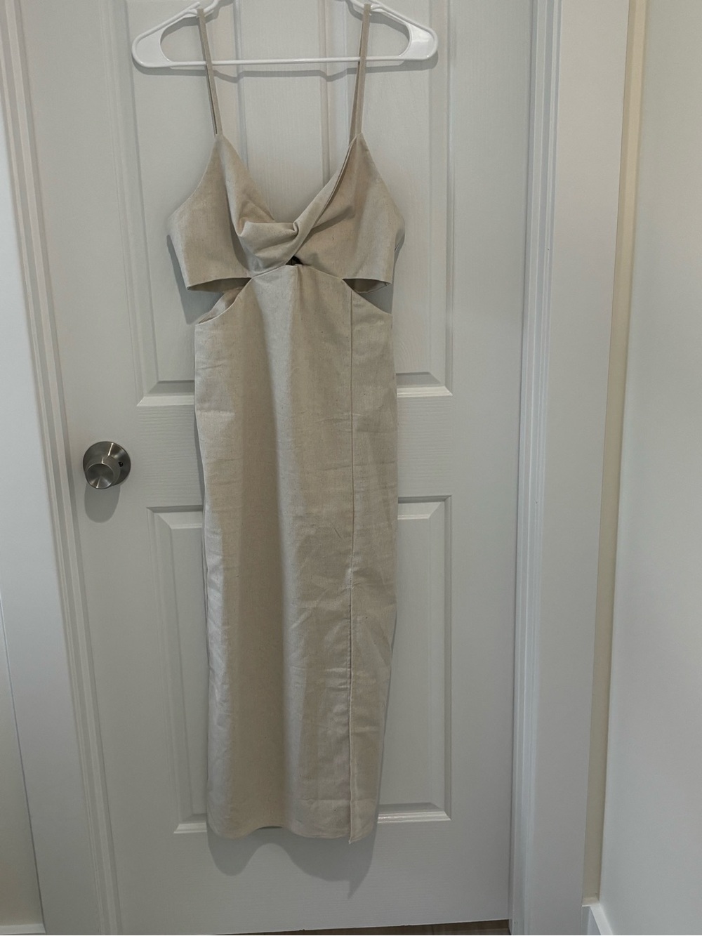 Neutral Cutout Midi Dress with Spaghetti Straps